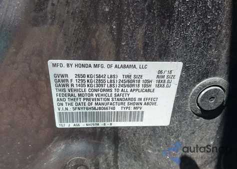 2018 Honda Pilot Ex-L from USA, damaged, VIN 5FNYF6H56JB066740